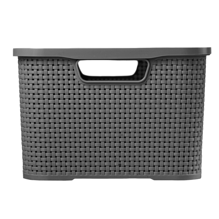 Koszyk Pojemnik Rattanowy Z Pokrywą Na Drobiazgi Kosmetyki Łazienkowy 19L Antracyt