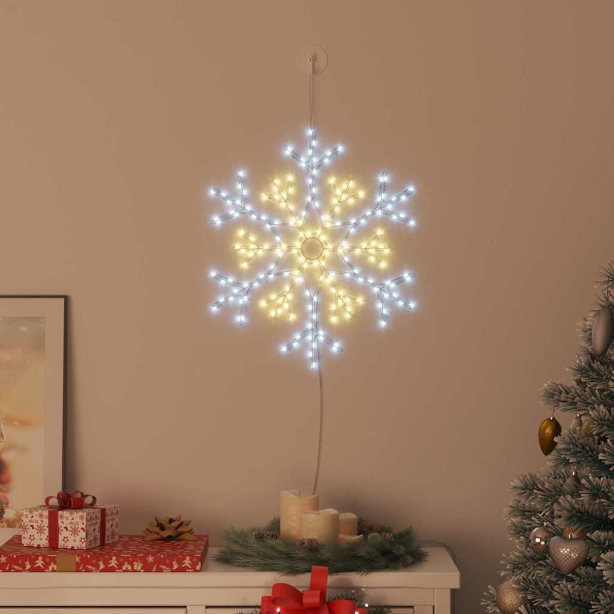 vidaXL Śnieżynka na Boże Narodzenie Ciepła biel 56 x 49 x 0.7 cm PVC
