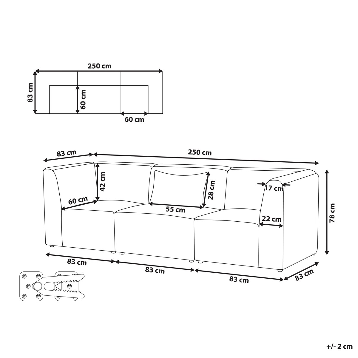 Sofa modułowa dla 3 osób LEMVIG Sztruks Zielony