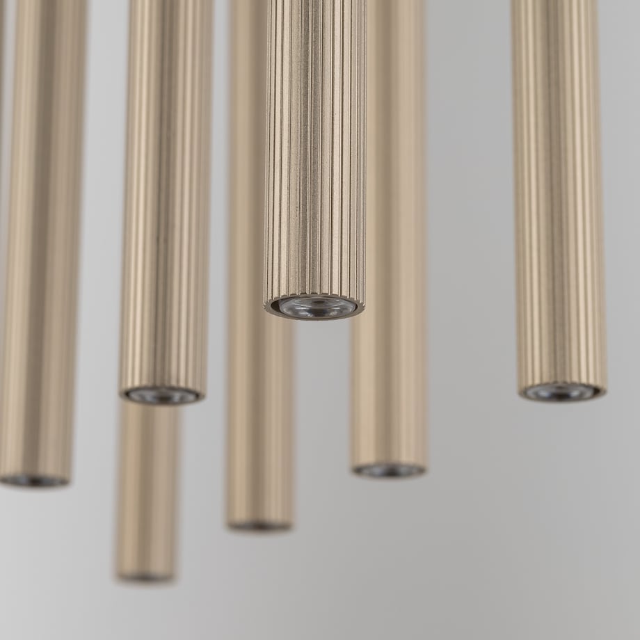 Lampa Wisząca Tk Lighting Ferro Na Listwie Beżowa Szampański Ryflowana Metalowa Tuba Sopel Rurka 10X G9