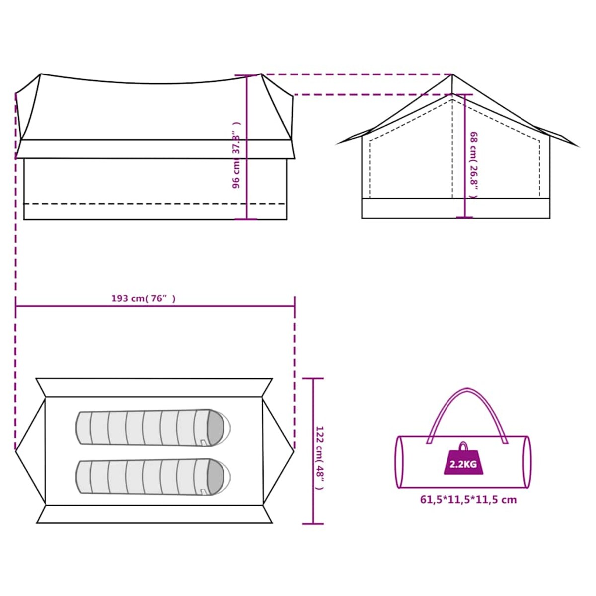 vidaXL Namiot turystyczny, 2-os., niebieski, wodoszczelny