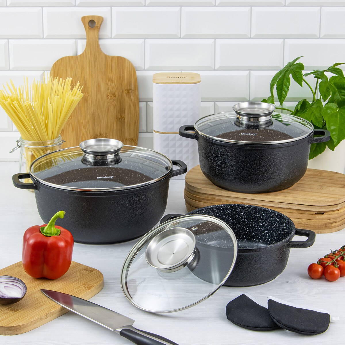 Zestaw 3 garnków z powłoką granitową 2.5l/4.3l/6.8L 8 ele KLAUSBERG crack design