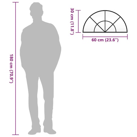 vidaXL Lustro ścienne, czarne, 60x30 cm, zakończone łukiem, żelazo