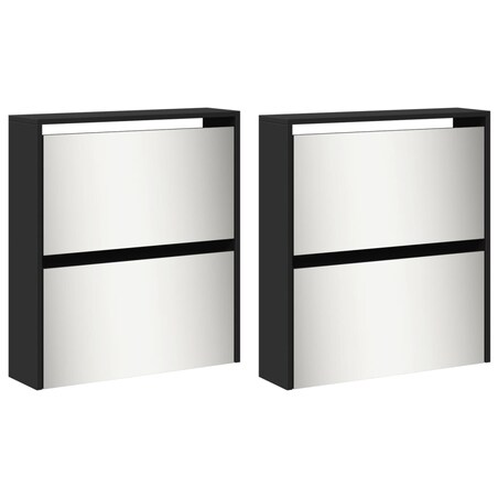 vidaXL Szafka na buty z lustrem, 4 poziomy, czarna, 63x17x134 cm