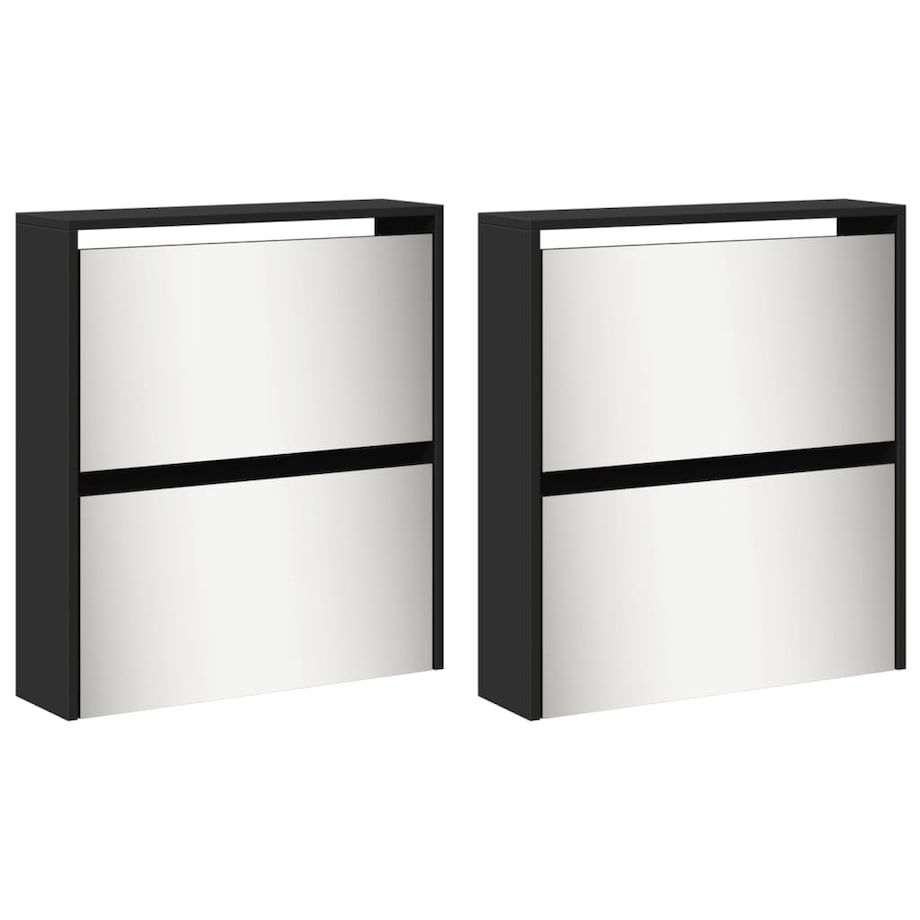 vidaXL Szafka na buty z lustrem, 4 poziomy, czarna, 63x17x134 cm