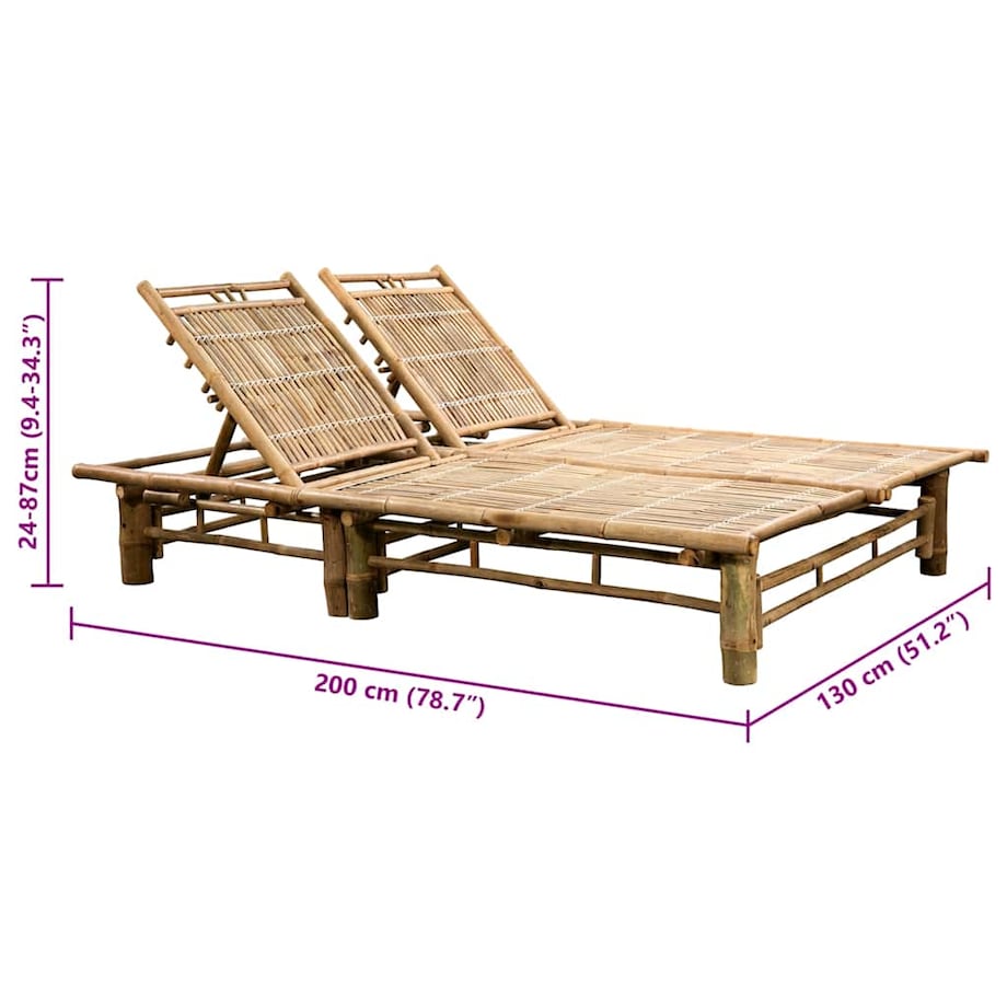 vidaXL 2-osobowy leżak z poduszkami, bambusowy