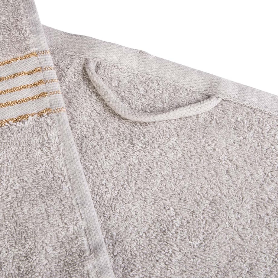 Ręcznik kąpielowy 70x140 cm bawełniany kolor jasny szary z bordiurą w złote paski 500 g/m2 TIWANO