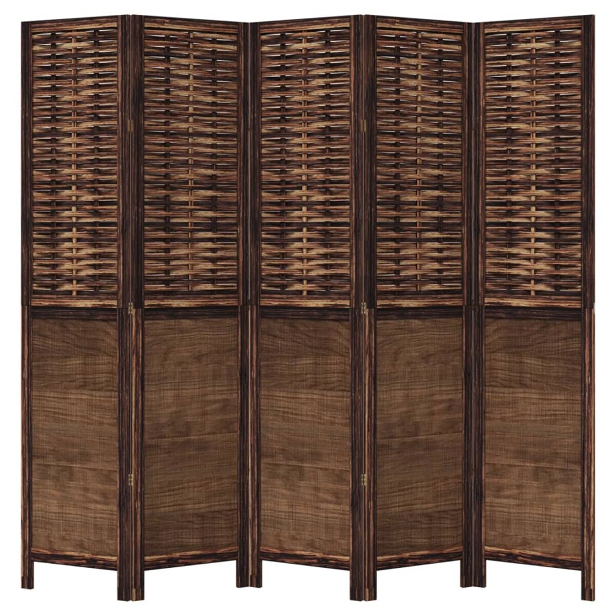vidaXL Parawan pokojowy, 5-panelowy, ciemny brąz, lite drewno paulowni