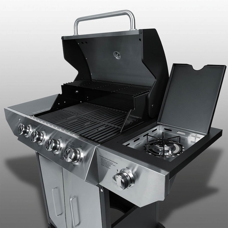 Grill gazowy ogrodowy Berdsen BD-896 żeliwny ruszt z pokrywą mocny 4+1 palniki termometr