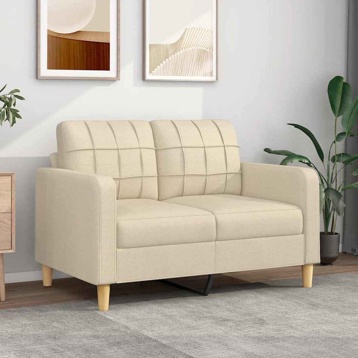 vidaXL 2-osobowa sofa, kremowa, 120 cm, tapicerowana tkaniną