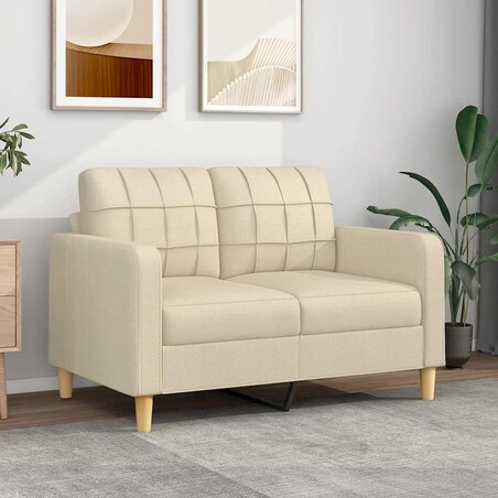 vidaXL 2-osobowa sofa, kremowa, 120 cm, tapicerowana tkaniną