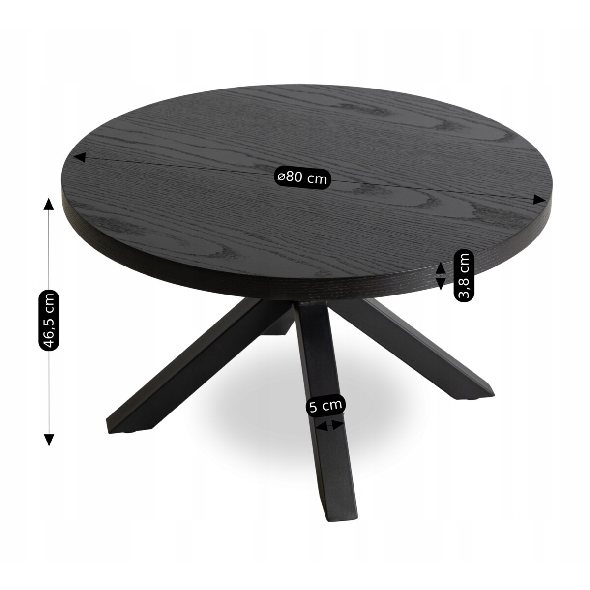 Stolik Kawowy Okrągły Mały Czarny Loft Nowoczesny Ława Czarna LINCOLN