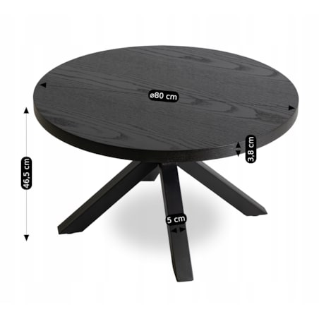 Stolik Kawowy Okrągły Mały Czarny Loft Nowoczesny Ława Czarna LINCOLN