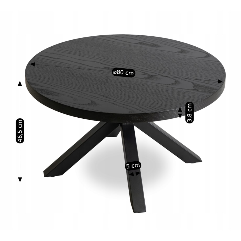 Stolik Kawowy Okrągły Mały Czarny Loft Nowoczesny Ława Czarna LINCOLN