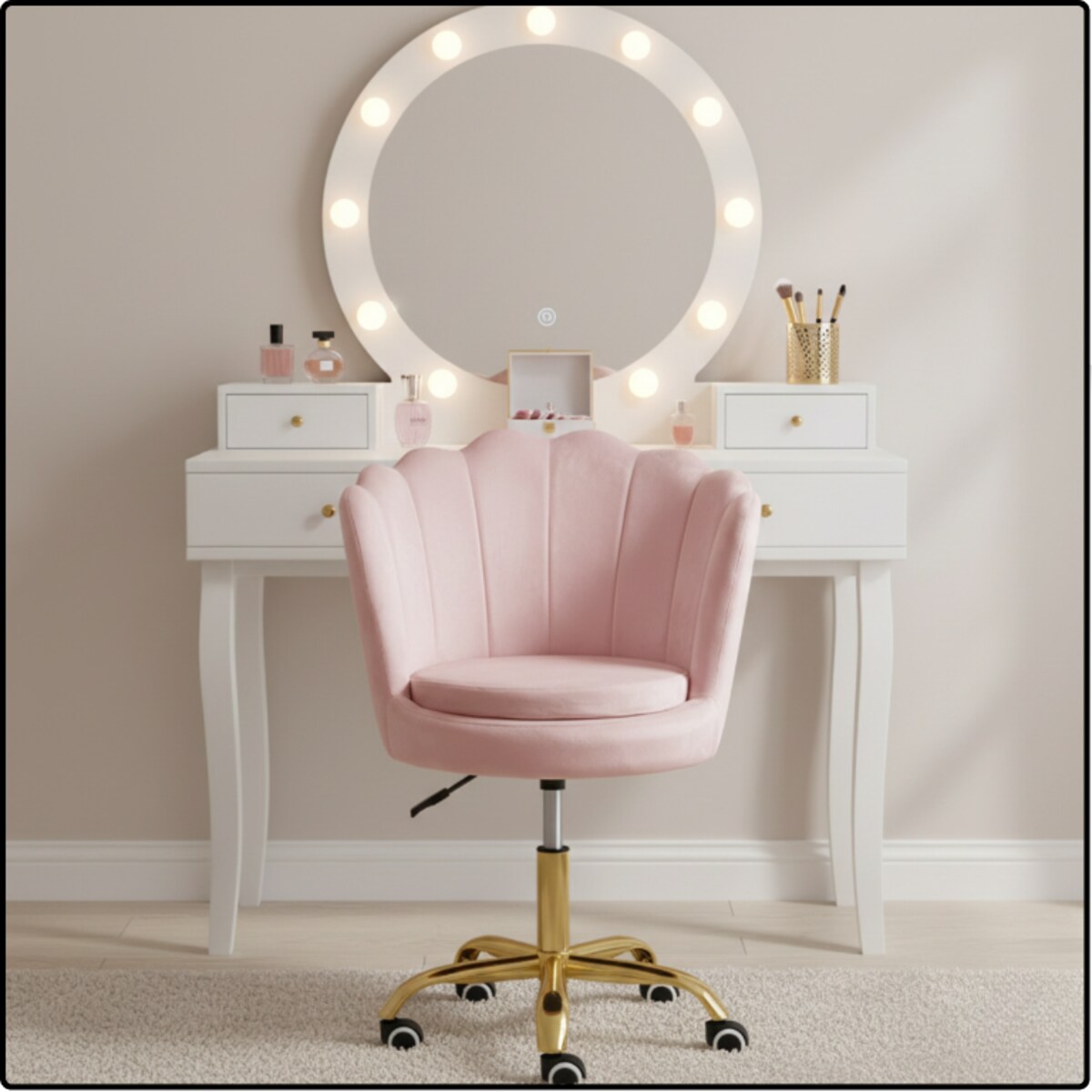 Fotel obrotowy krzesło muszelka welurowy do biurka toaletki różowy shell