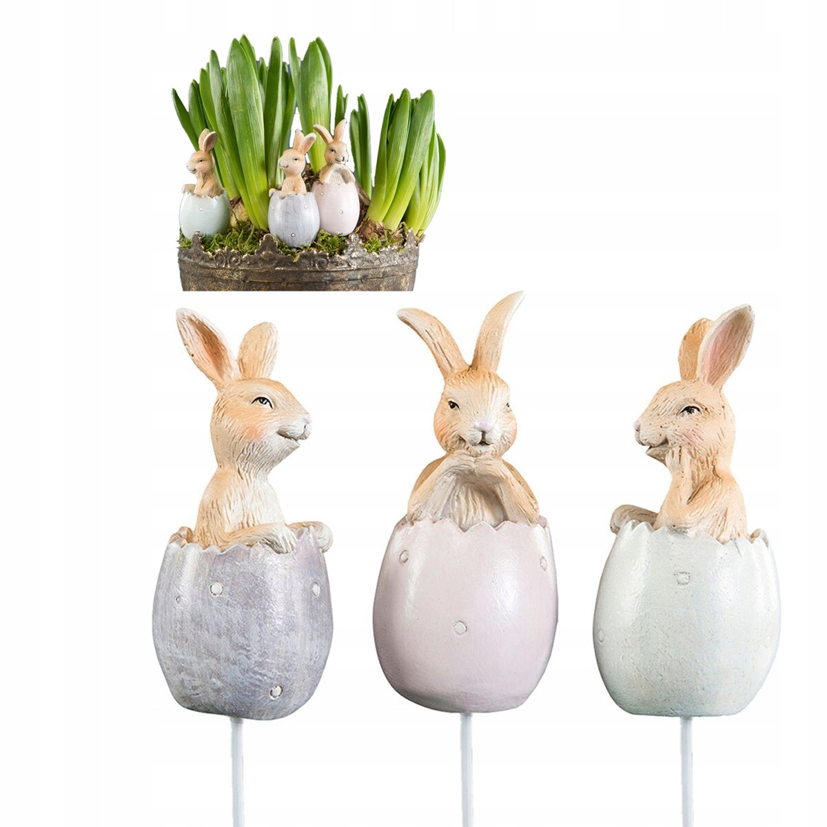 OZDOBA DO DONICZKI WIELKANOCNA NA WIELKANOC ZAJĄCZKI JAJKA DEKORACJA 3 szt.