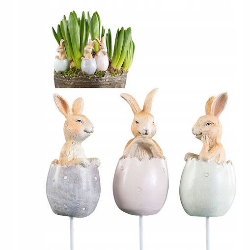 OZDOBA DO DONICZKI WIELKANOCNA NA WIELKANOC ZAJĄCZKI JAJKA DEKORACJA 3 szt.