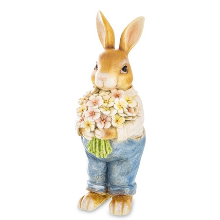 Figurka - królik w niebieskim płaszczu 20x7,5x8 cm CONTENIDO-2 z bukietem kwiatów