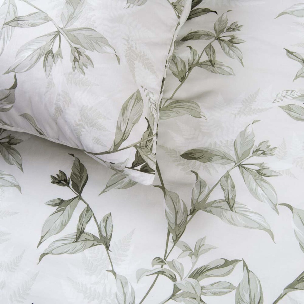 Pościel bawełniana 160x200 Verdea w zielone liście i kwiaty, Cottonlove