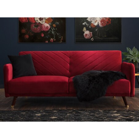 Sofa rozkładana welurowa bordowa SENJA