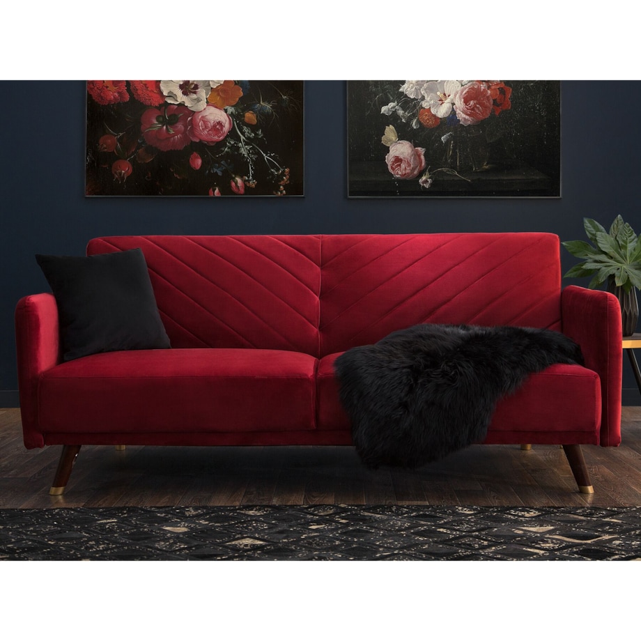 Sofa rozkładana welurowa bordowa SENJA