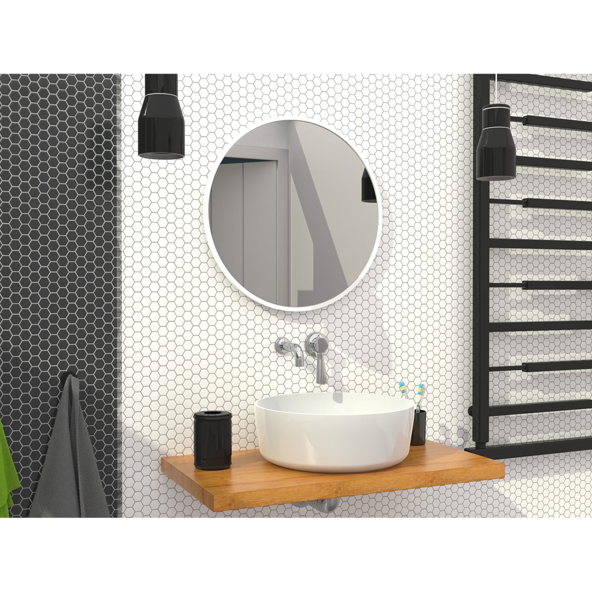 Lustro okrągłe - białe - 60 cm