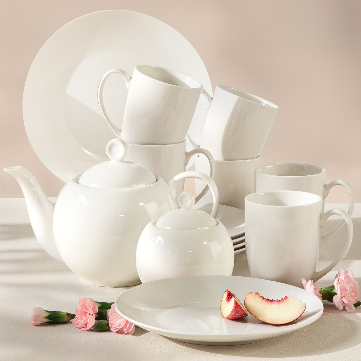KONSIMO AD BELLA, Zestaw herbaciany 6 os. (14 el.), kolor ecru