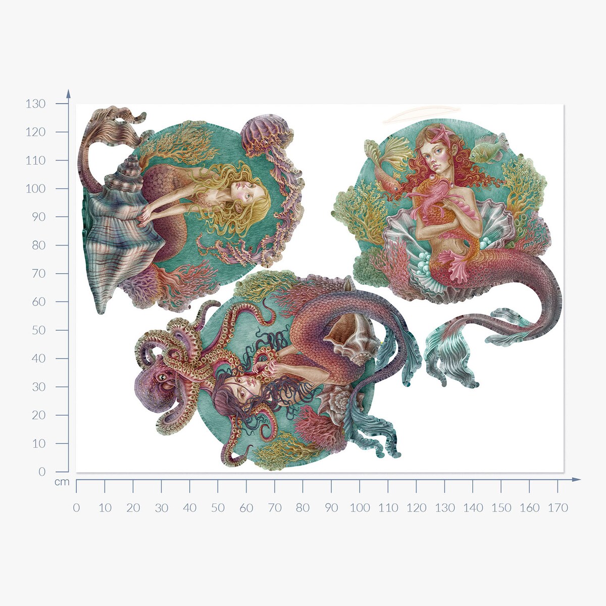 Zestaw naklejek na ścianę, Małe syrenki, 130cm