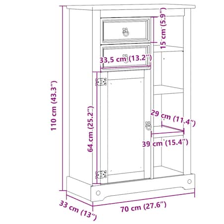 vidaXL Szafka łazienkowa Corona, 70x33x110 cm, lite drewno sosnowe