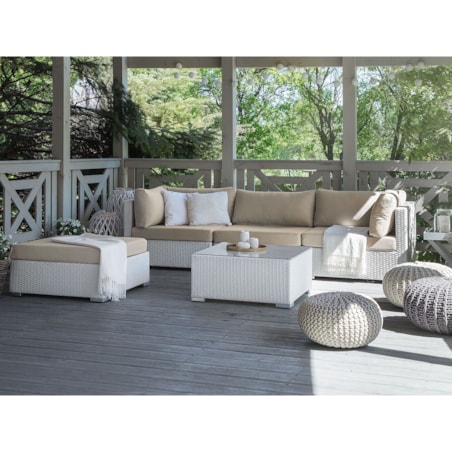 Duży zestaw wypoczynkowy dla 4 osób Prawostronny Technorattan Biały SANO