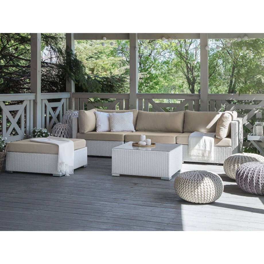 Duży zestaw wypoczynkowy dla 4 osób Prawostronny Technorattan Biały SANO