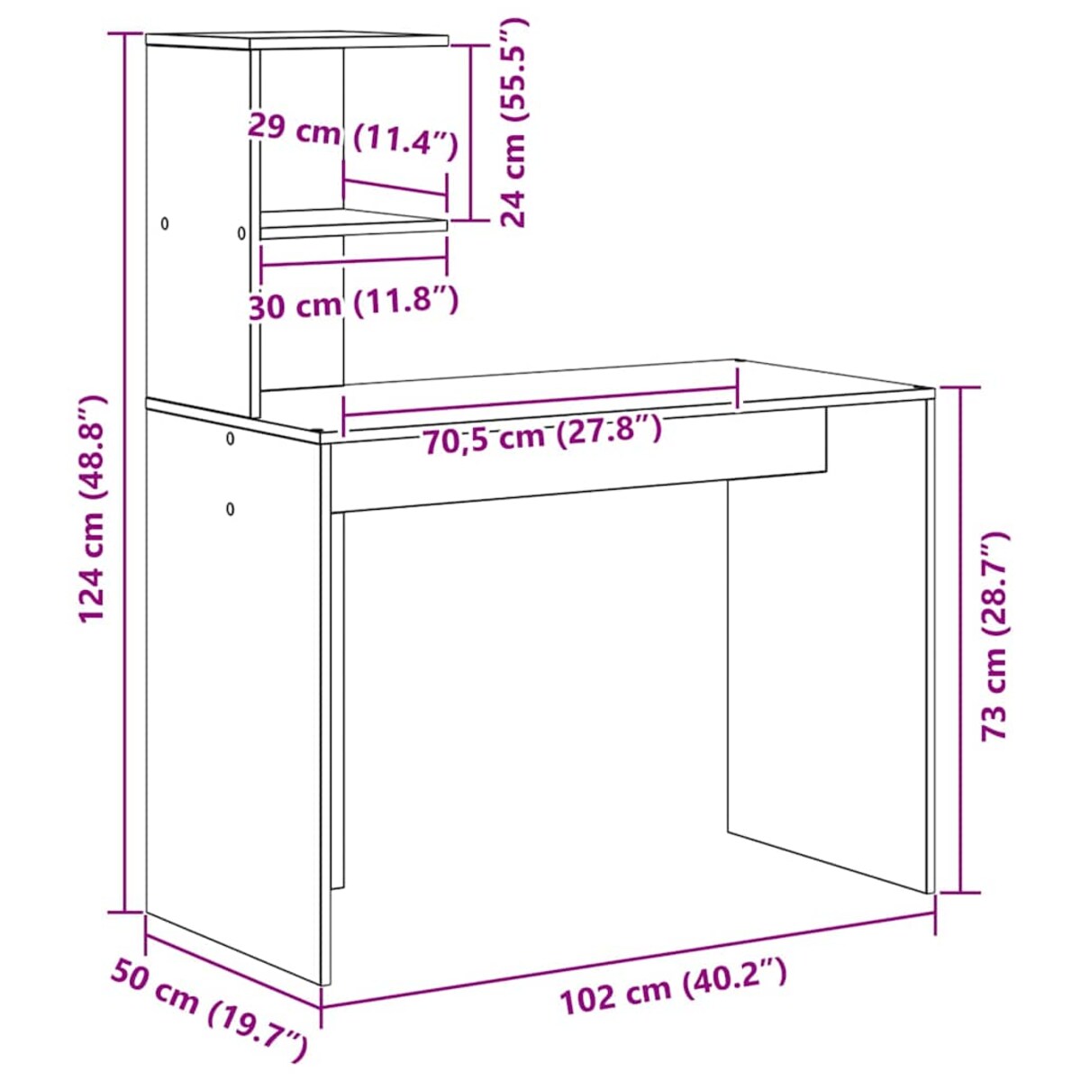 vidaXL Biurko z półką Biały 102 x 50 x 124 cm Materiał drewnopochodny