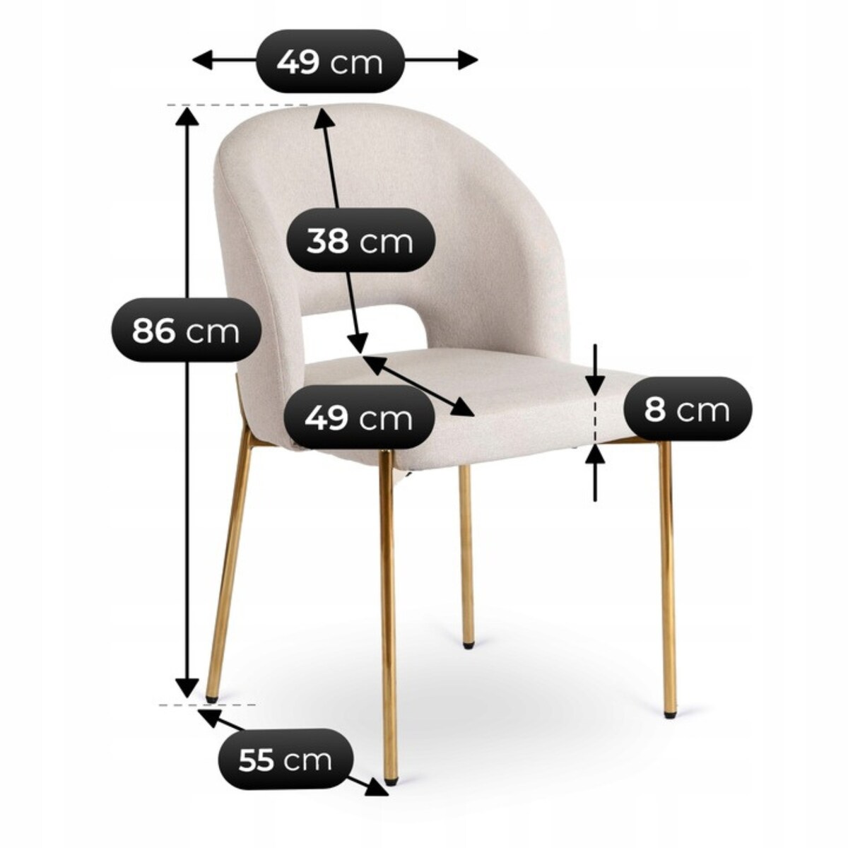 Krzesło Glamour Złote Nogi Do Jadalni Salonu Toaletki Kremowe BROS