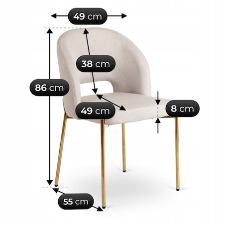 Krzesło Glamour Złote Nogi Do Jadalni Salonu Toaletki Kremowe BROS