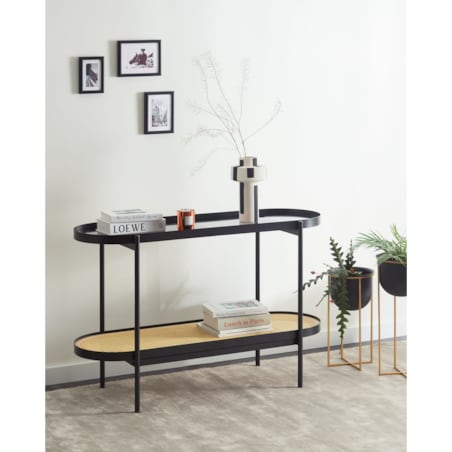 Konsola szklana jasne drewno z czarnym RENO