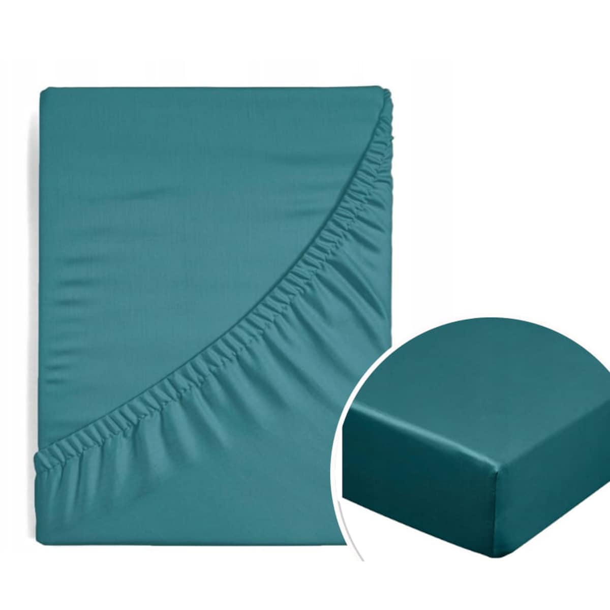 Prześcieradło Satynowe z Gumką 140 x 200 Turkusowe Ciemne na Wysoki materac