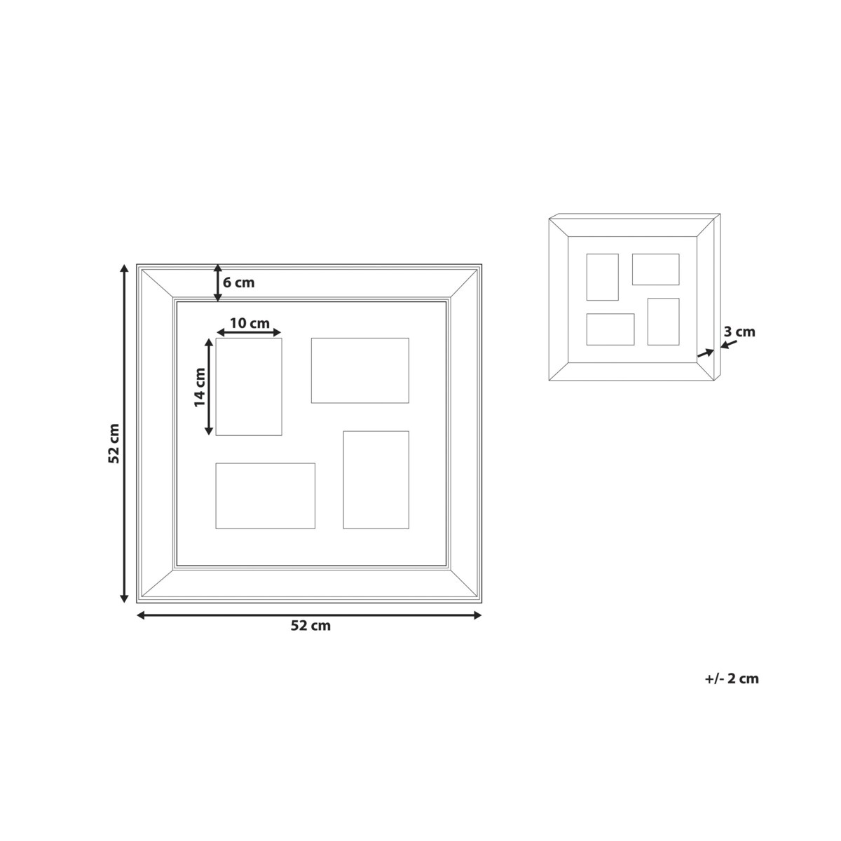 Multiramka na 4 zdjęcia lustrzana miedziana DABOLA