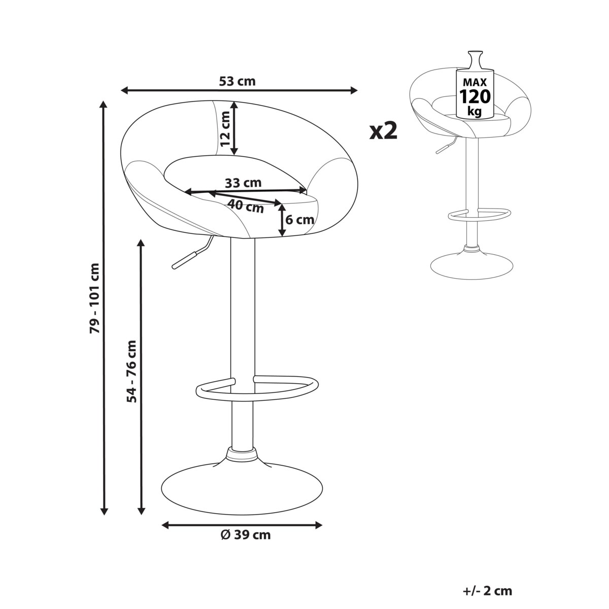 Zestaw 2 krzeseł barowych PEORIA Ekoskóra Obrotowy Złoty brąz