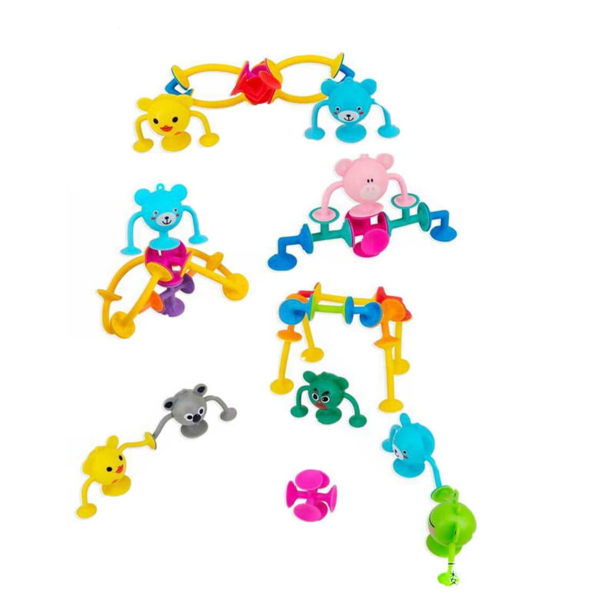 Wesołe zwierzątka 40 el - silikonowe klocki konstrukcyjne przyssawki