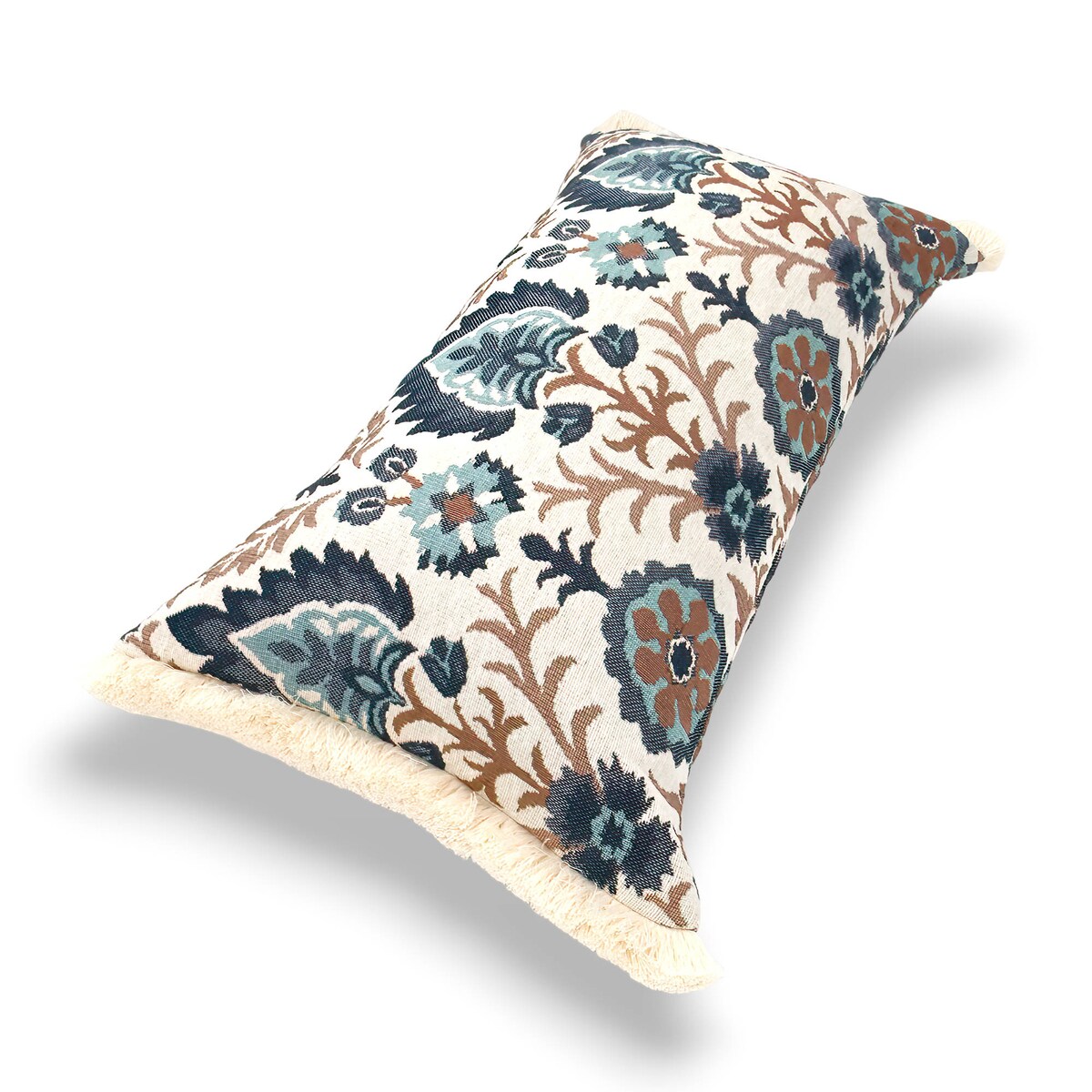 Kremowa poduszka dekoracyjna folk z frędzlami Aria 50x30