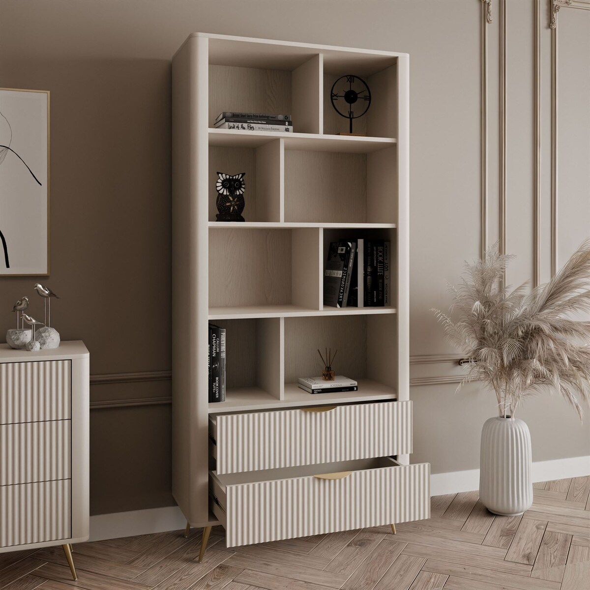 Regał SCARLETT z szufladami beżowy