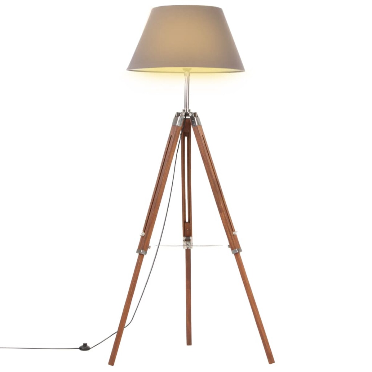 vidaXL Lampa podłogowa na trójnogu, brązowo-szara, tek, 141 cm