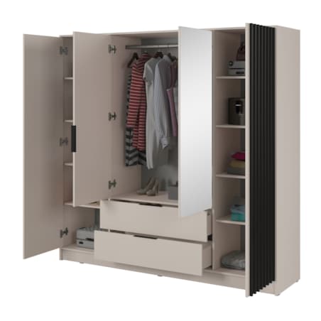 Szafa KELLY z lamelami i lustrem 206 cm - kaszmir