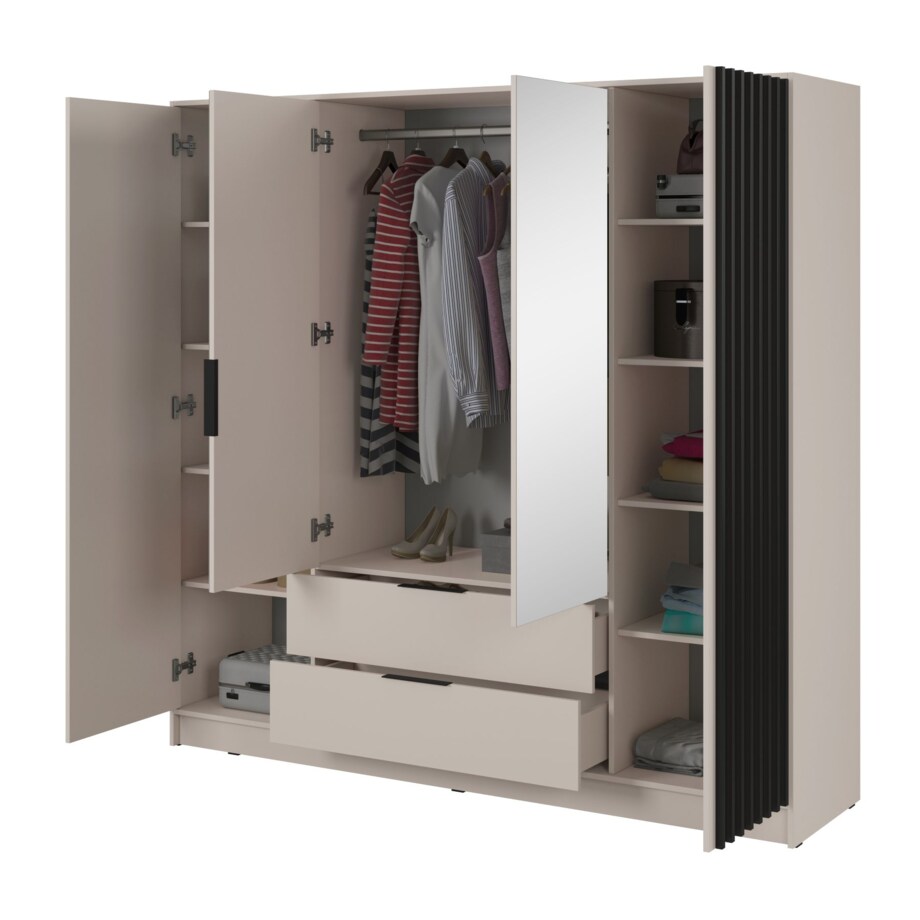 Szafa KELLY z lamelami i lustrem 206 cm - kaszmir