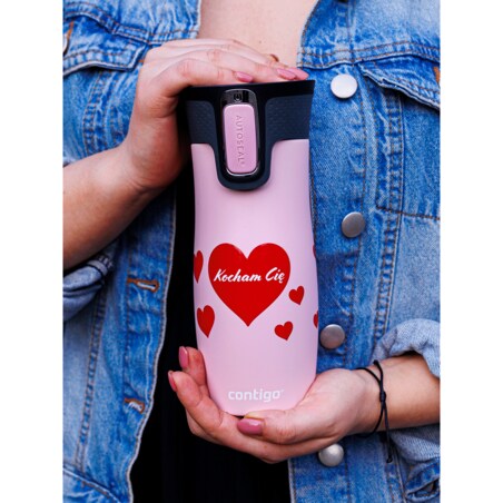 Kubek termiczny Contigo West Loop Serca 470 ml - różowy mat