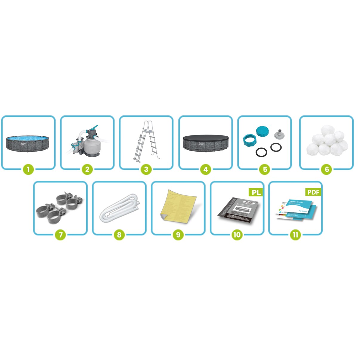 Basen stelażowy ogrodowy Bestway całoroczny 549x274x132cm APX zestaw 11w1