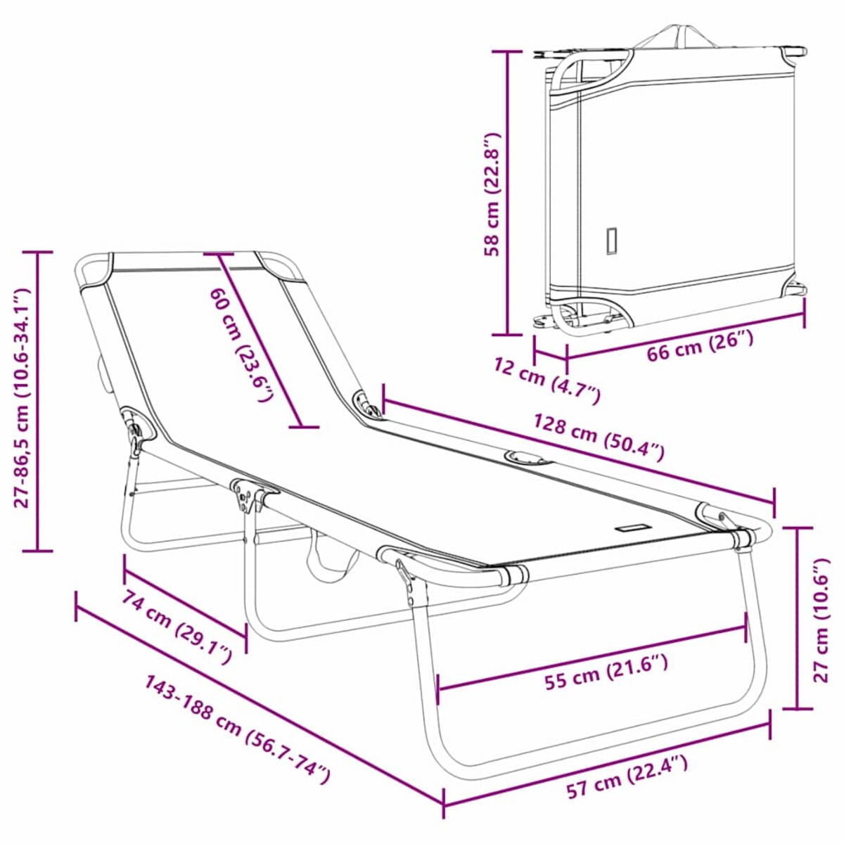 vidaXL Składany leżak 2-osoba 2 pcs Zielony 56 x 189 x 87cm tkanina