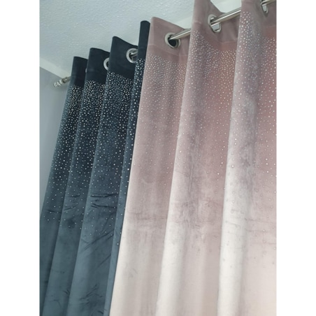 Zasłona welurowa "metor" z błyszczącą aplikacją od góry 140x250 cm przelotki | jasny beż