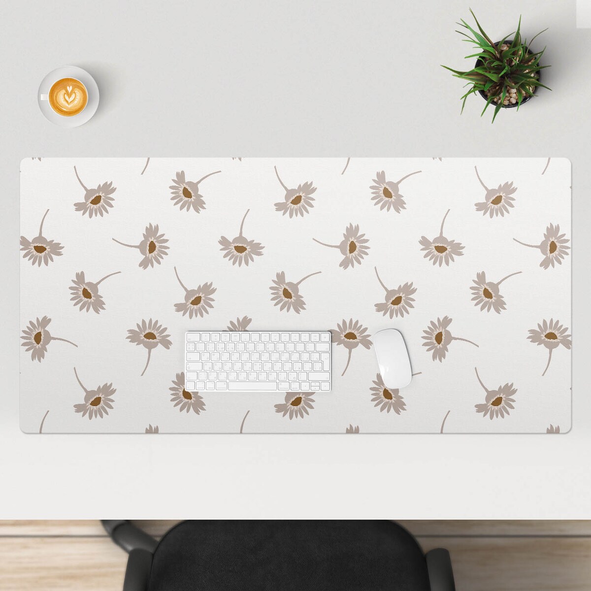 Beżowa mata na biurko Kwiatowy wzór retro, 120x60 cm