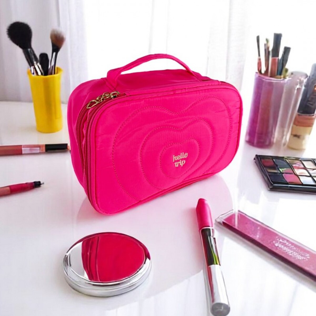 Kosmetyczka damska pikowana kuferek z rączką 24 x 9 x 15 cm KS132R